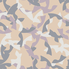 Urban UFO camouflage of various shades of beige, blue, purple and white colors