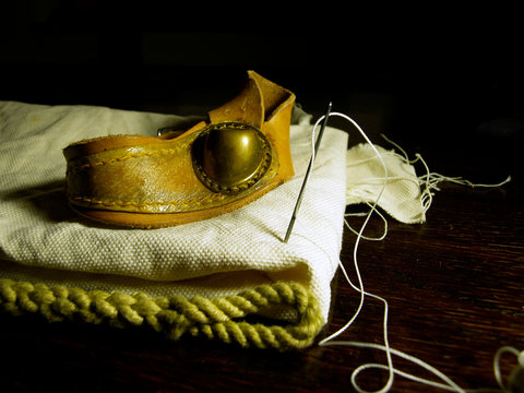 still life of old sailmaker's tools