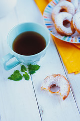 Homemade donuts with icing sugar