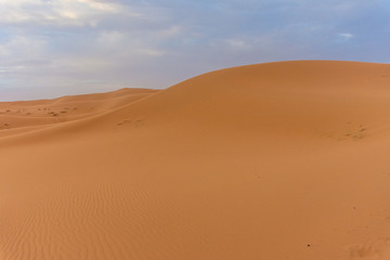 Beautiful landscape of the dunes of the Sahara Desert at dusk, Merzouga, morocco