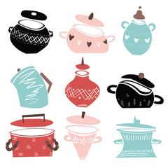 pot, kitchen, cook, pan, utensil, isolated, icon, vector, cooking, food, illustration, symbol, domestic, white, equipment, collection, kitchenware, saucepan, boil, metal, handle, fry, stainless, skill