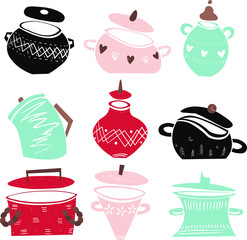 pot, kitchen, cook, pan, utensil, isolated, icon, vector, cooking, food, illustration, symbol, domestic, white, equipment, collection, kitchenware, saucepan, boil, metal, handle, fry, stainless, skill