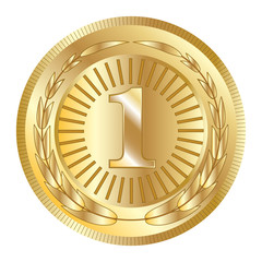 Seal award gold icon. Blank medal with laurel wreath, isolated. Golden design emblem. Symbol of assurance, winner, guarantee and best label, premium, quality illustration