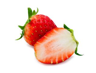 Isolated of on and a half strawberry on white background. Clipping Path - Image