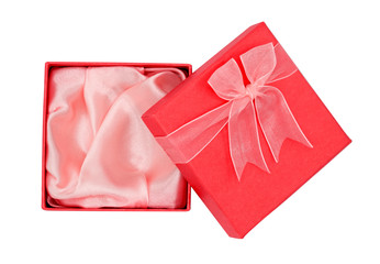 Valentines and new years 's day ,Open red gift box top view white background.Clipping path- Image