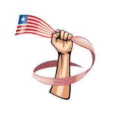 Liberia flag and hand on white background. Vector illustration