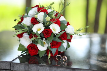bouquet with roses on the table