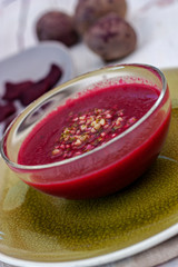 Beetroot soup with beetroot chips 