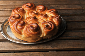 sweet cake with jam on tray