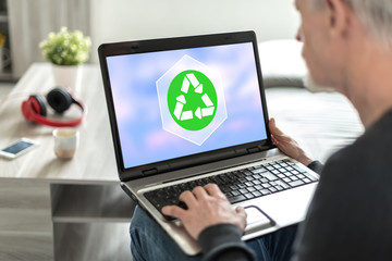 Recycling concept on a laptop screen