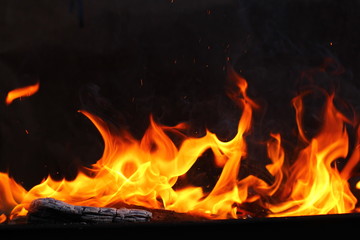 Fire flame on background. Camp fire at night. 