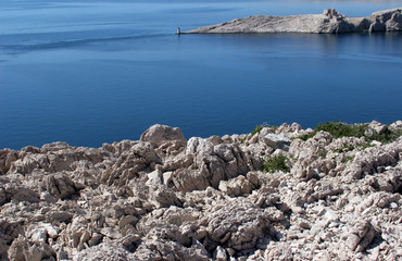 Lighthouse and the ruins of the far south point of the island Pag in Croatia