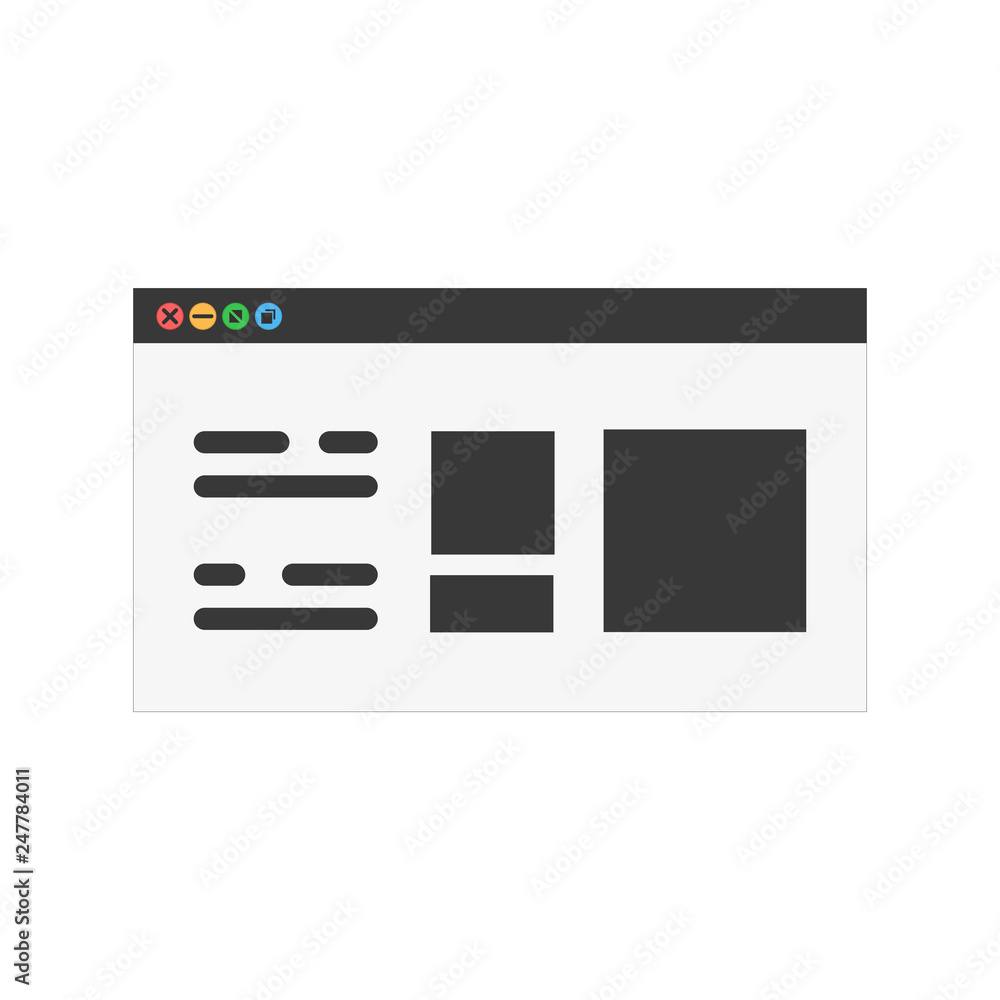 Poster web content view, system window woth web layout, widgets, modules and blocks. vector illustration is