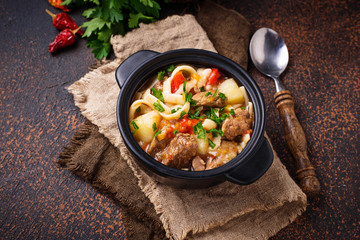 Traditional oriental uzbek soup lagman