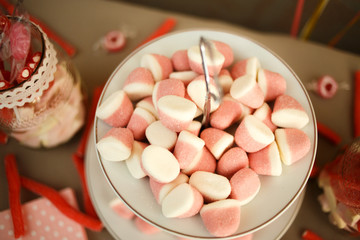 Sugar candy in pink color. marshmallow