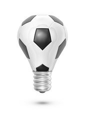 Soccer ball light bulb / 3D illustration of light bulb shaped soccer ball isolated on white background