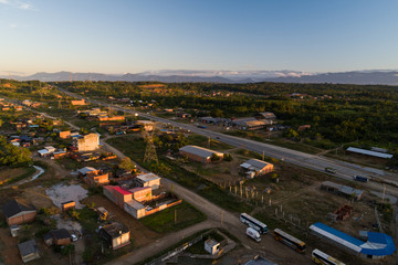Aerial view of highway in Ivirgizama, Bolivia