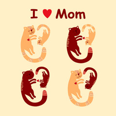 Cute  cat with kitten greeting card for mother's day about love to mom