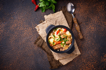 Traditional oriental uzbek soup lagman