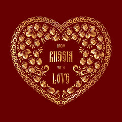 Heart-shaped frame in russian traditional style khokhloma painting. Design element for Valentines Day card