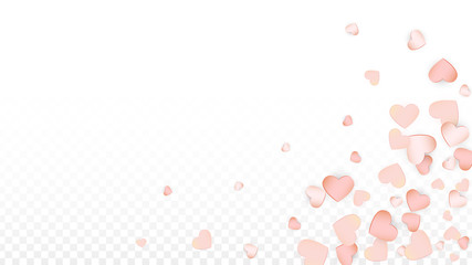 Love Hearts Confetti Falling Background. St. Valentine's Day pattern Romantic Scattered Hearts. Vector Illustration for Cards, Banners, Posters, Flyers for Wedding, Anniversary, Birthday Party, Sales.