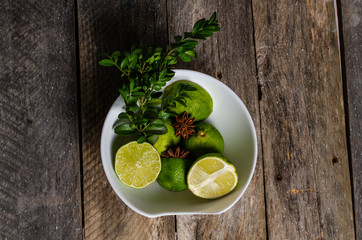 Beautiful table setting with lavender flowers on wooden background
