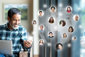 Social media network,  Global network connection and people connecting all over the world map....