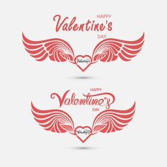 Red heart & hand embrace.Valentines romantic greeting card logo.Love Retro vintage logo style.Love and Heart Care icon.Happy Valentines Day Typography Poster.Handwritten Calligraphy Text.Vector