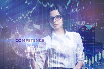 The concept of business, technology, the Internet and the network. A young entrepreneur working on a virtual screen of the future and sees the inscription: Competence