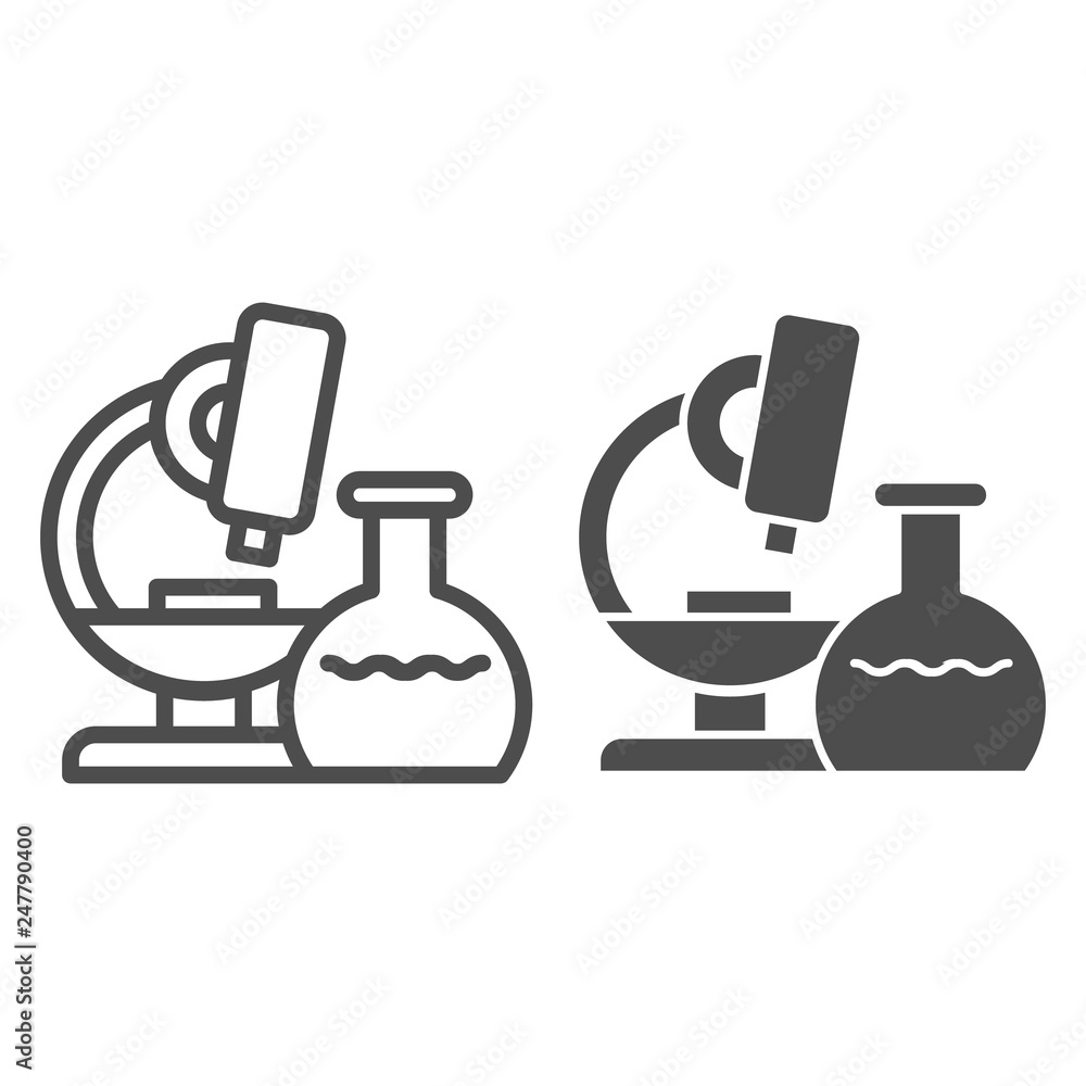 Poster microscope line and glyph icon. research vector illustration isolated on white. laboratory outline s