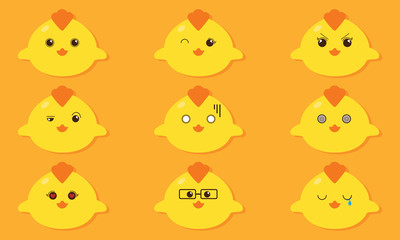 Kawaii Set Of Hen Emoji