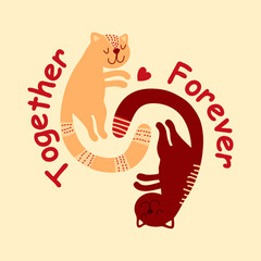 Cute cats in love symbolizing love forever