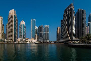 Dubai, United Arab Emirates - October, 2018: Skycrapers at Dubai Marina. Dubai marina at sunny day