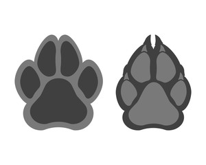 Paw of an animal, canine footprints. Traces of dog paws, dog paws. Trace of the cat, imprint of a tiger's track or lion. Vector illustration.