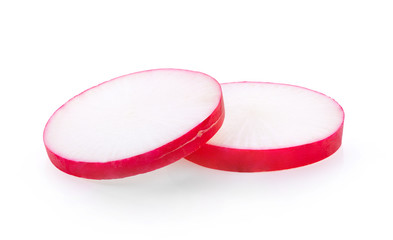 Radish slices isolated on white background.