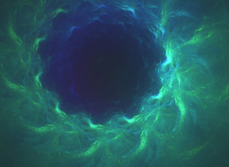 Fototapeta na wymiar glowing green curved lines in shape of black hole over dark Abstract Background space universe. Illustration