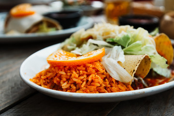 Enchilada with tomato rice, a mexican recipe