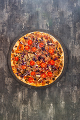 pizza cooked with standard cooked ham and mushrooms