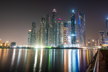 Fototapeta na wymiar Dubai, United Arab Emirates - October, 2018: Dubai at night, dubai marina, skylines Dubai Marina