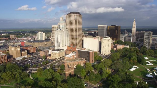 Hartford Connecticut City Skyline, Aerial Drone