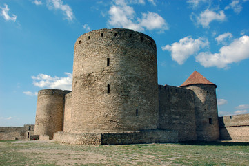Fototapeta na wymiar Fortress towers of the medieval ackerman fortress. Belgorod Dnestrovsky, Odessa region, Ukraine