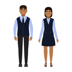 Children dressed in school uniform, happy boy and girl, schoolchildren character in flat style