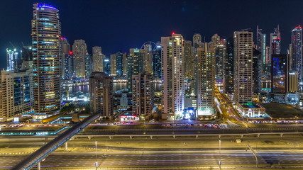Fototapeta na wymiar Fantastic rooftop skyline of Dubai marina timelapse.