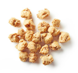 Heap of soya chunks isolated on white, from above