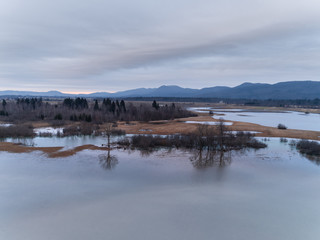 Aerial view of flooded landscape in Ribnica