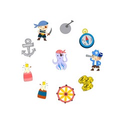 Pirate adventures Pirate party Kindergarten pirate party for children Adventure, treasure, pirates, octopus, whale, ship Kids drawing pattern for banners, leaflets, brochure, invitations