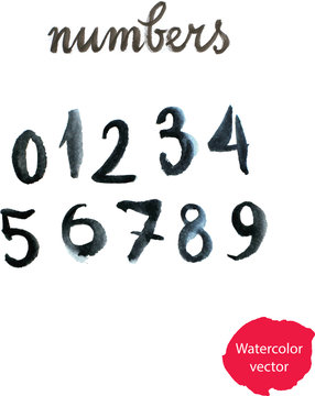 Watercolor hand written black numbers. Vector illustration - Ill