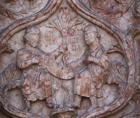 Detail of marble carvings on the Baptistery, Parma Emilia-Romagna Italy