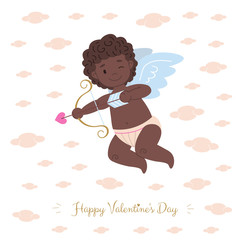 Little black african cupid  shooting or aiming arrow of love