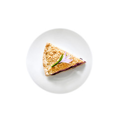 Piece of blueberry cake on a plate isolated with clipping path